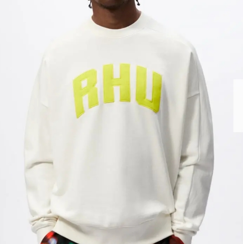 Zara X Rhuigi Pullover Logo Oversized Sweatshirt Off-White Yellow Men Streetwear